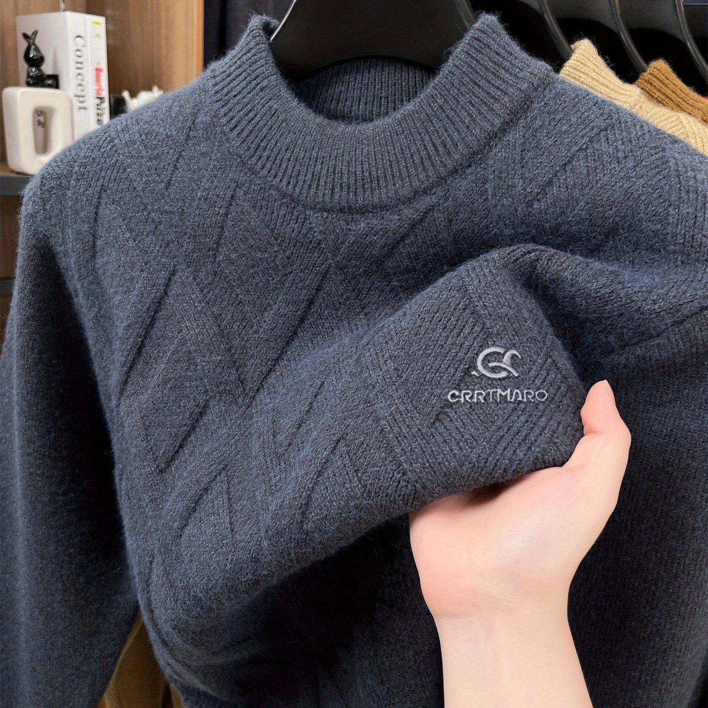 Maglione termico da uomo CARTMARO - Maglione invernale pesante con scollo rotondo, strato base spesso per il freddo per abiti formali e quotidiani - Marrone/rosso scuro - Maglione facile da curare per ufficio, feste, abbigliamento casual - Abbigliamento a