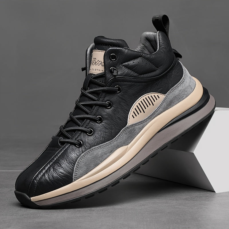 Scarpe Sneaker Casual Alte da Uomo - Design Elegante Nero & Grigio, Traspiranti, Suola in Gomma Morbida, Sneaker con Lacci per Abbigliamento Casual, Sneaker Versatili | Design Elegante delle Scarpe | Sneaker Sintetiche