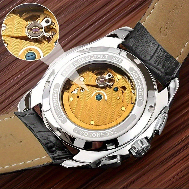 Multifunctional Automatic Men'S Mechanical Watch, Fashion Sports Calendar 30m Waterproof Watch, Without Battery