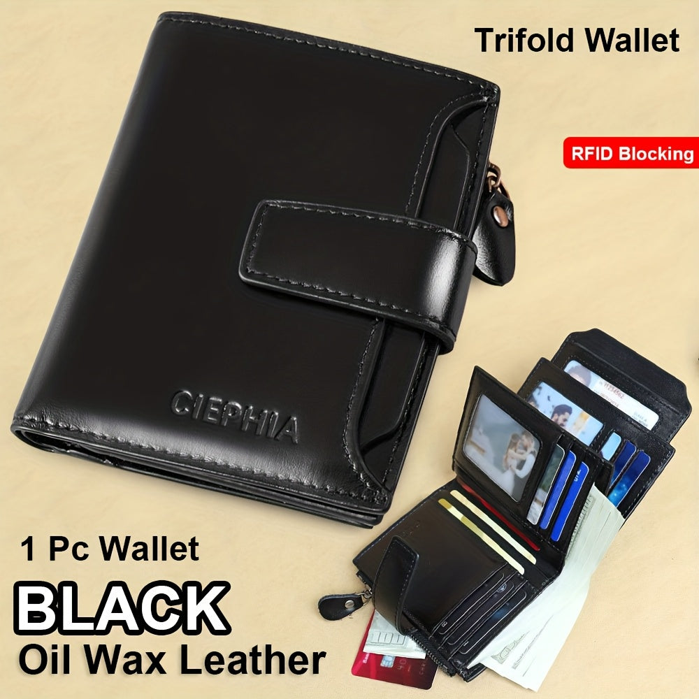 1pz Portafoglio Uomo CIEPHIA in Vera Pelle - Blocco RFID Antifurto, Marrone Scuro (Dark Tan), con Chiusura a Zip, 17 Tasche per Carte, Scomparto Monete e Finestra ID – Multi-Compartimenti Resistente ed Elegante Ideale come Regalo di San Valentino, Festa d