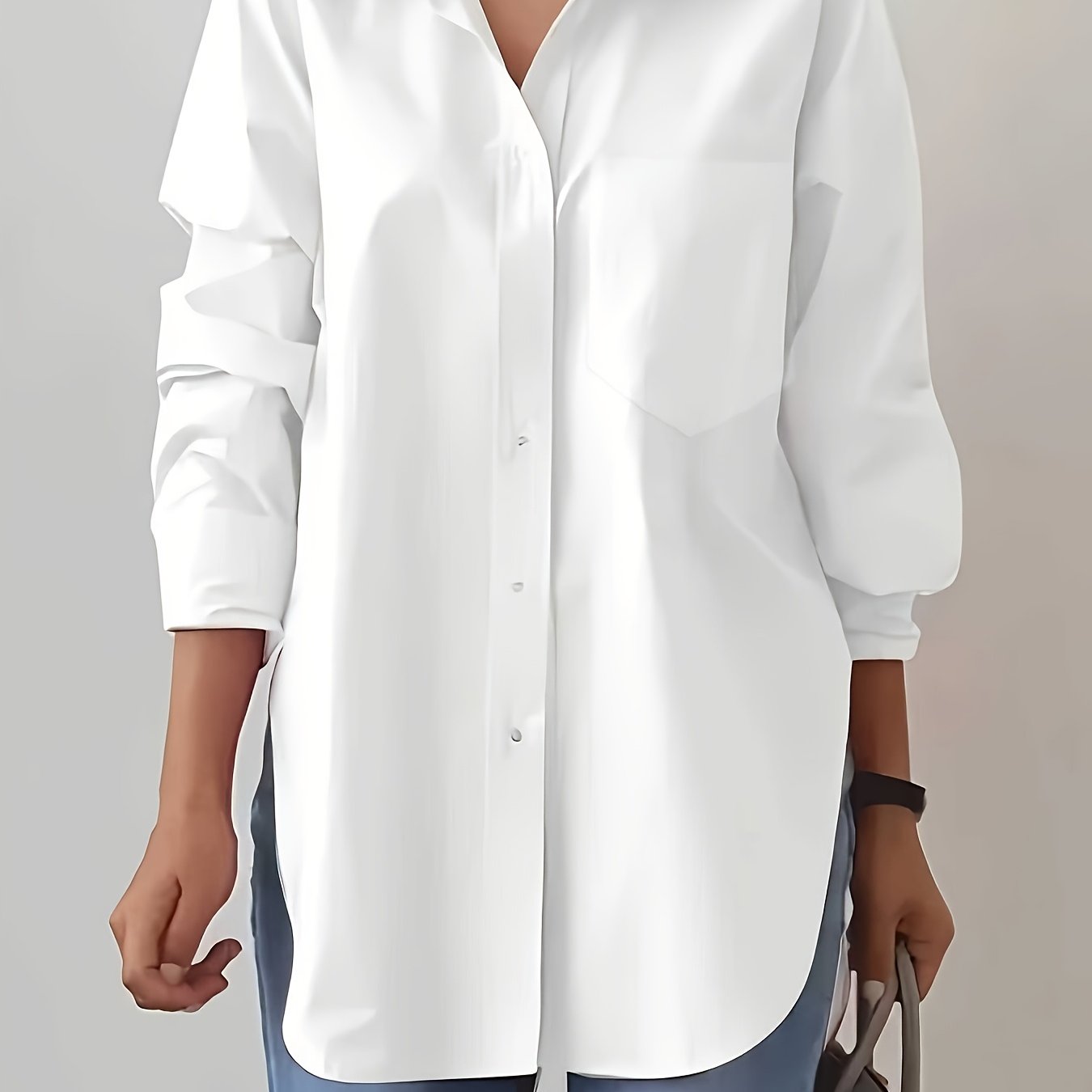 Women'S Elegant Solid Color Button-Up Shirt with Long Sleeves - Red, Casual Style, Perfect for Spring/Summer, Casual Attire|Elegant Buttonup|Long Sleeve Shirt