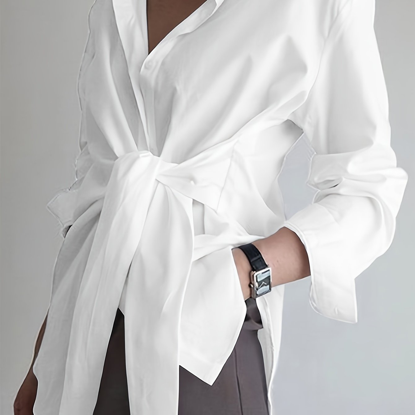 Women'S Casual Solid Color Long Sleeve Shirt, 100% Polyester, Lapel Collar, Button Front, All Season Woven Fabric, 117 gsm - Versatile Adult Shirting