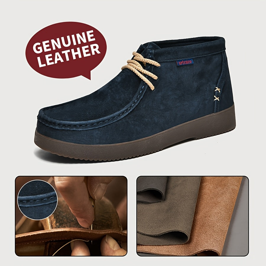 Stivali casual da uomo in pelle autentica con cuciture a mano, suola morbida e spessa, resistenti e antiscivolo, design classico retrò, ideali per lavoro e uso quotidiano