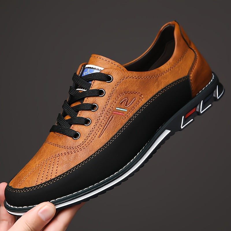 Scarpe da lavoro alla moda con blocco di colore per uomo Plus Size, comode scarpe da abito con lacci in gomma antiscivolo, calzature da uomo