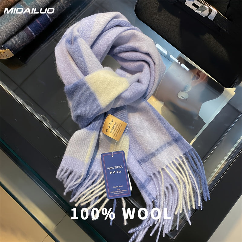 Sciarpa in Lana 100% MIDAILUO - 180,01x32,0 cm Sciarpa in Quadri Invernale Calda e Resistente al Vento, Design Elegante e Stiloso Non Elasticizzato per Attività All'Aperto e Abbigliamento Casual, Accessorio Invernale Accogliente, Motivo Classico in Quadri