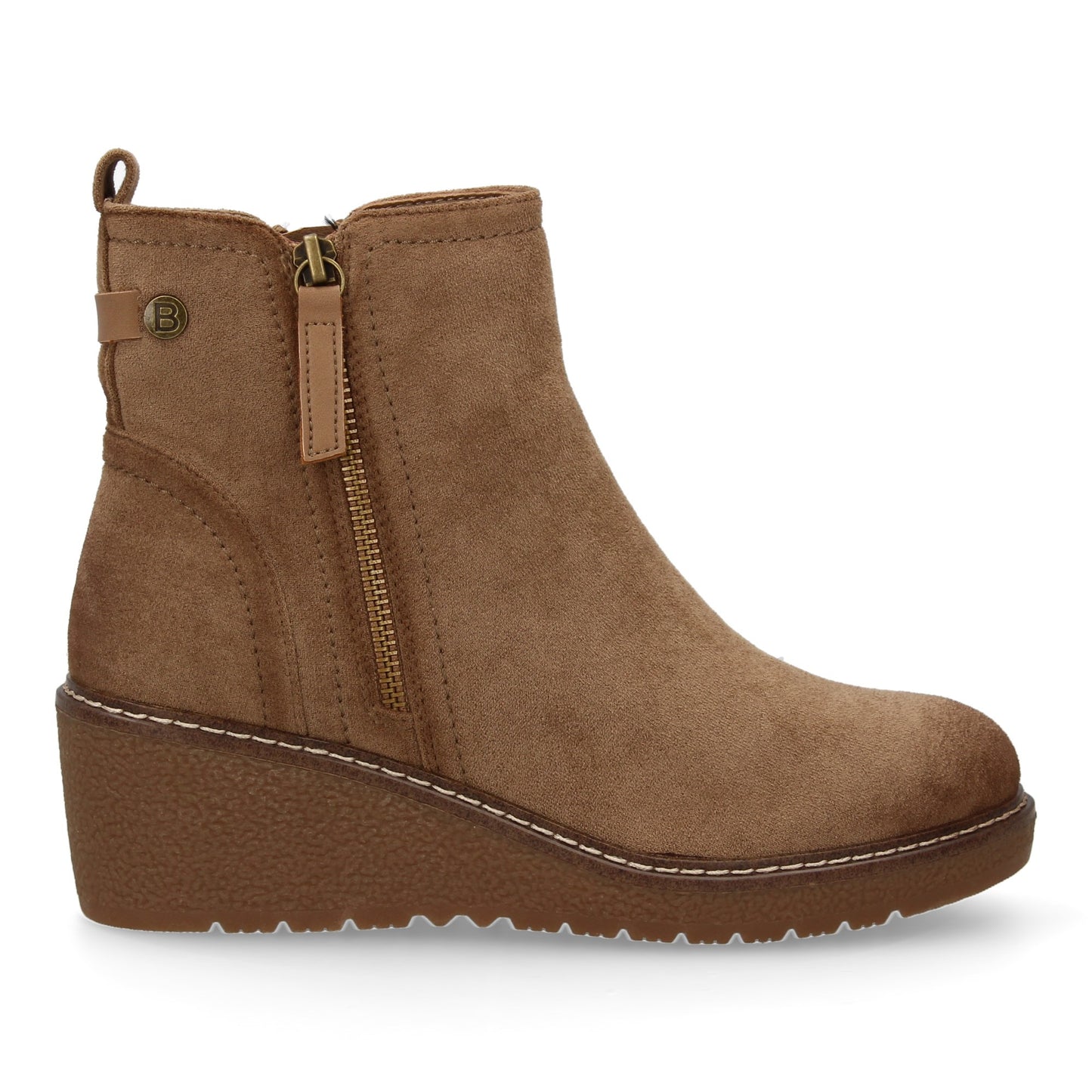 Stivaletto con Zeppa Donna, Design Comodo ed Elegante. Dettagli Cuciti con Chiusura a Cerniera e Linguetta Posteriore. Perfetto per Autunno e Inverno