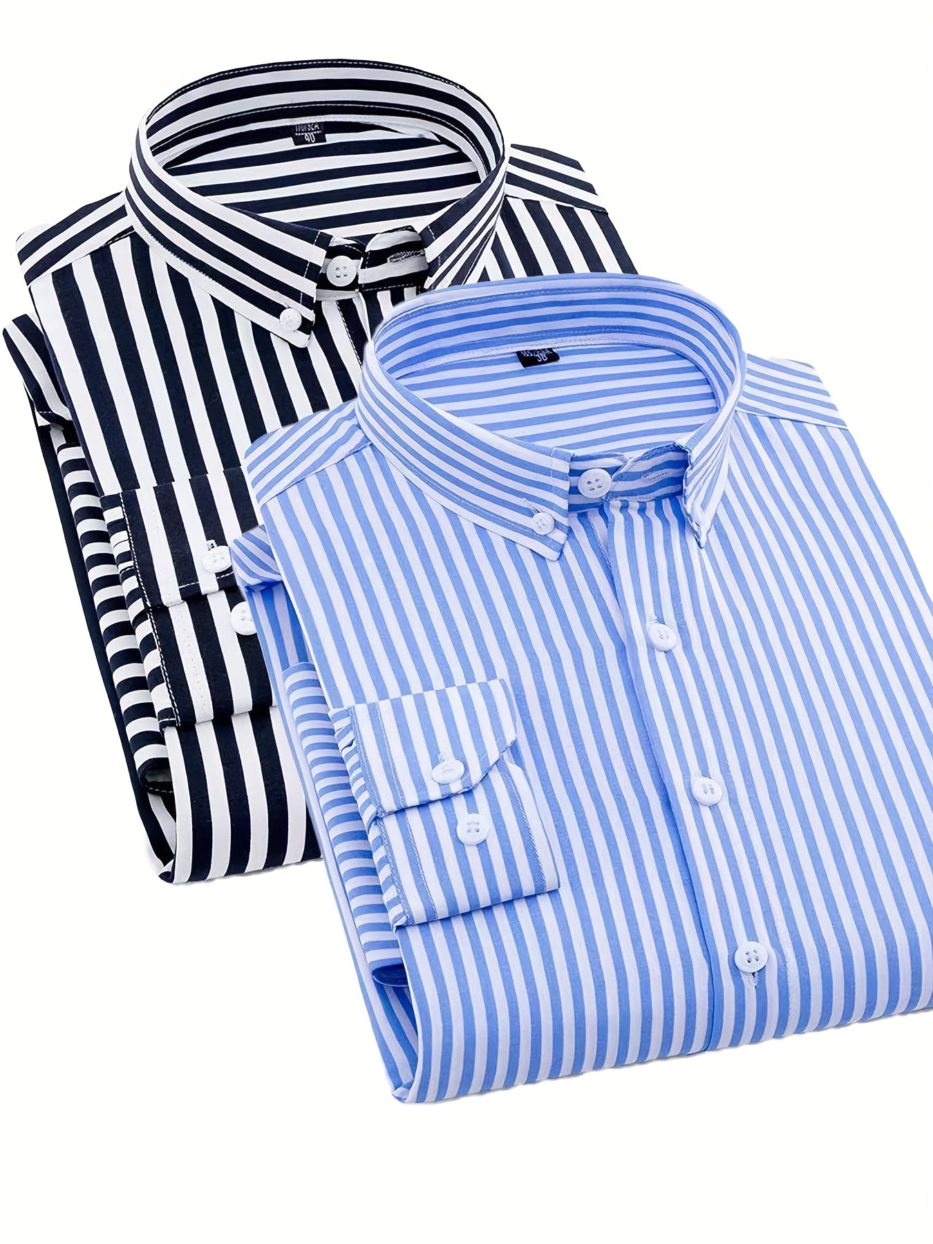 1+1pz Camicia Uomo a Righe con Maniche Lunghe - Colletto Casual, Tessuto Leggero, Ideale per Vacanze al Mare, Appuntamenti e Regali, Top Classico a Righe