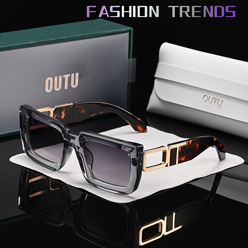 OUTU Retro Casual Stile Vintage Quadrato Occhiali da Uomo con Tempie Scolpite in Metallo, Adatti per Varie Occasioni.