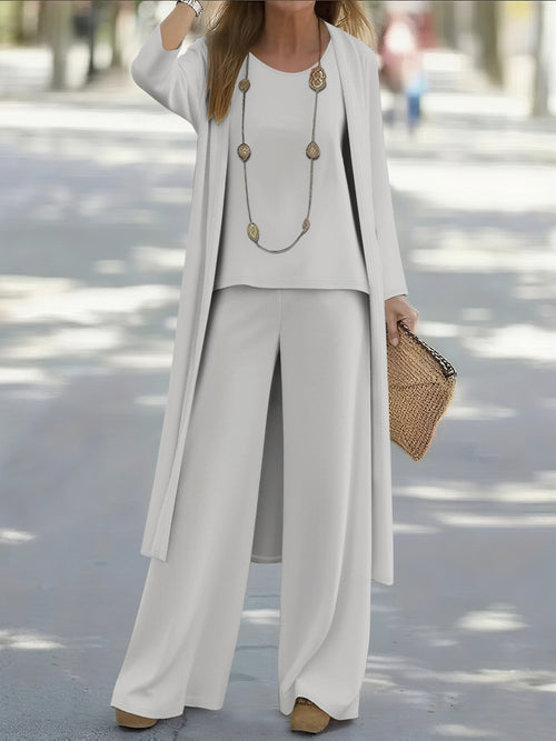 Women'S Casual Solid Color Cardigan Jacket and Vest Pants Three-Piece Set - Long Sleeve, Open Front, All-Season Comfort, Casual Attire|Casual Style|Open Front Jacket
