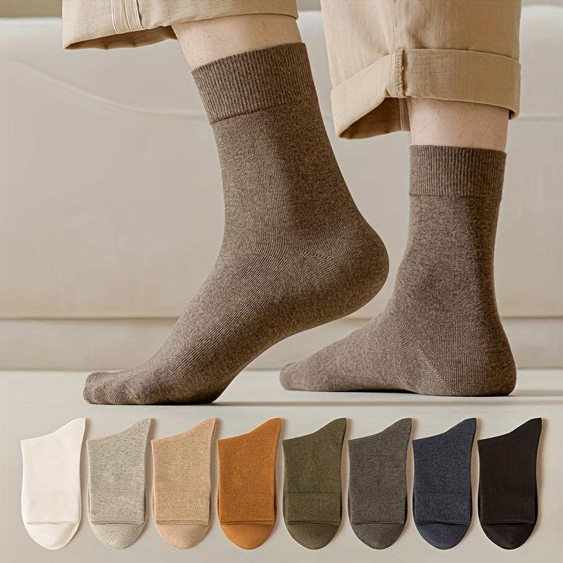 6 Paia di Calzini da Uomo in Cotone a Mezza Gamba, Colore Solido Casual Versatile Nero Lungo Inverno Autunno, 1