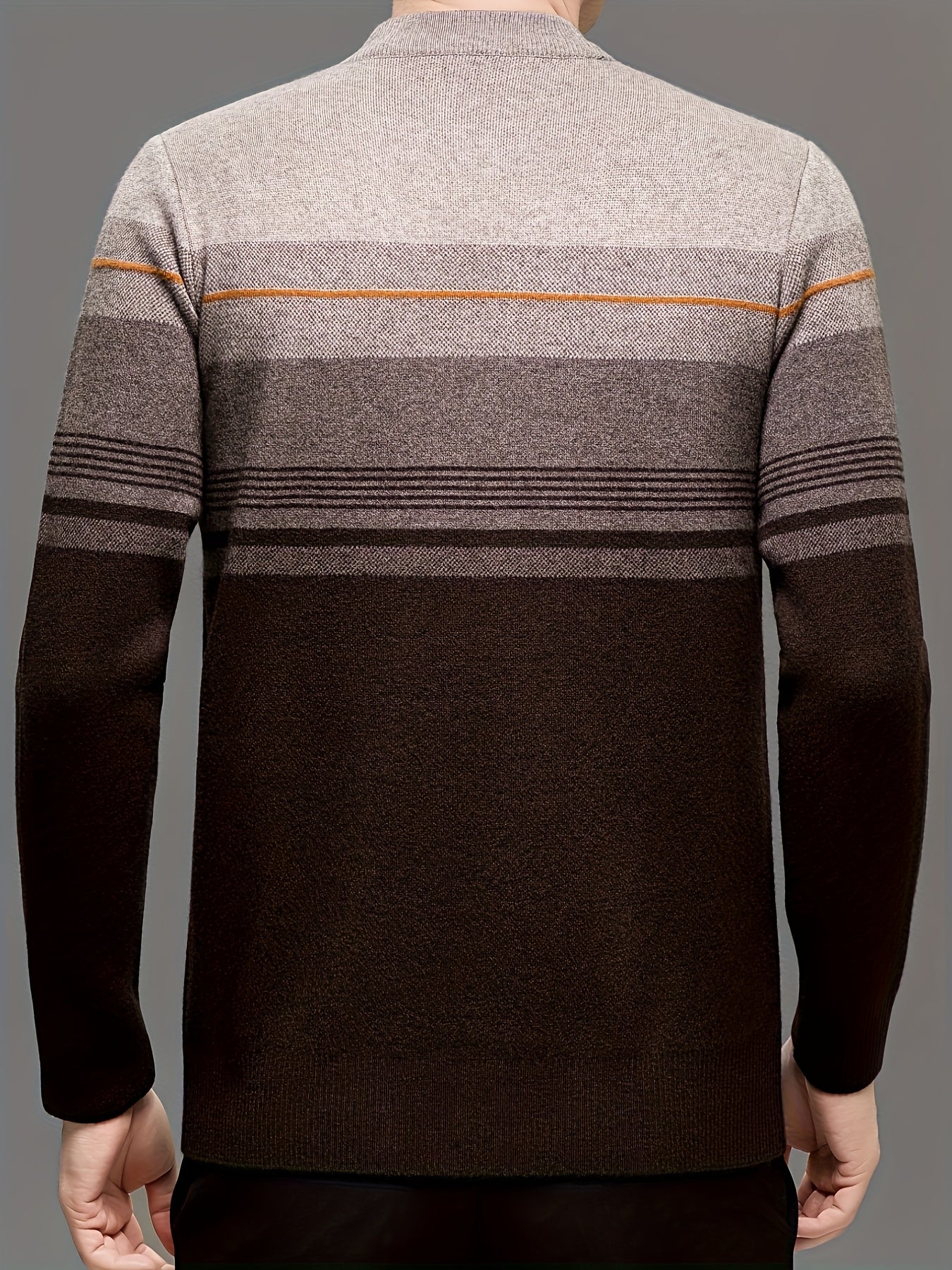 Maglione a maniche lunghe da uomo in maglia - Morbido pullover elasticizzato con strisce marroni/orizzontali, maglione invernale a girocollo per outfit di tutti i giorni e formali, regalo ideale per la festa del papà, marito, fidanzato - Abbigliamento aut