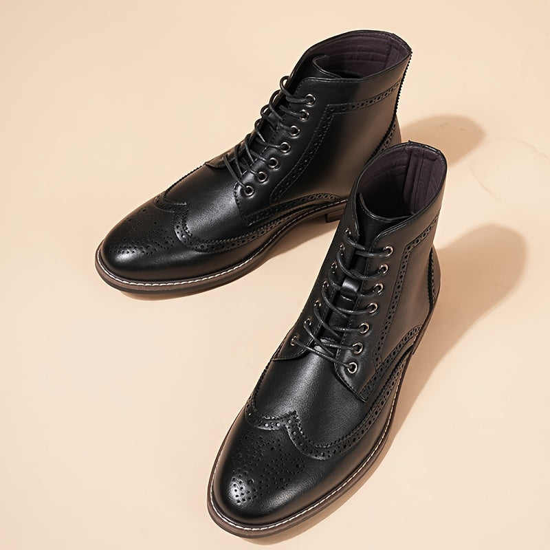 Stivali con lacci da uomo, stivaletti e stivali alti, design a punta d'ala, motivo brogue, scarpe Oxford e Derby, stivali neri e marroni, stile casual vintage britannico, comodi e resistenti, adatti per tutte le stagioni