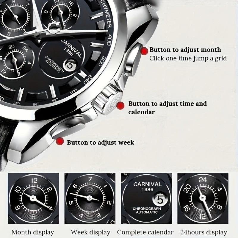 Multifunctional Automatic Men'S Mechanical Watch, Fashion Sports Calendar 30m Waterproof Watch, Without Battery