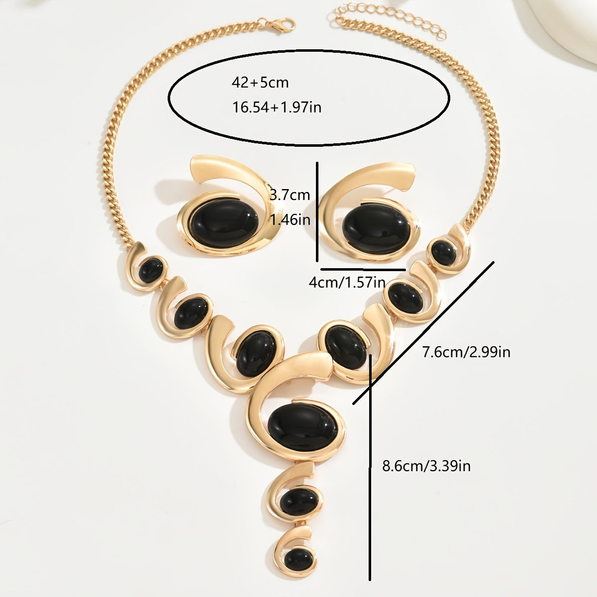 1 Set Boho Classic 2 pezzi Set di gioielli da donna, forma a spirale con intarsi di strass neri, collana a Y e orecchini, lega, versatile per l'uso quotidiano e per le feste