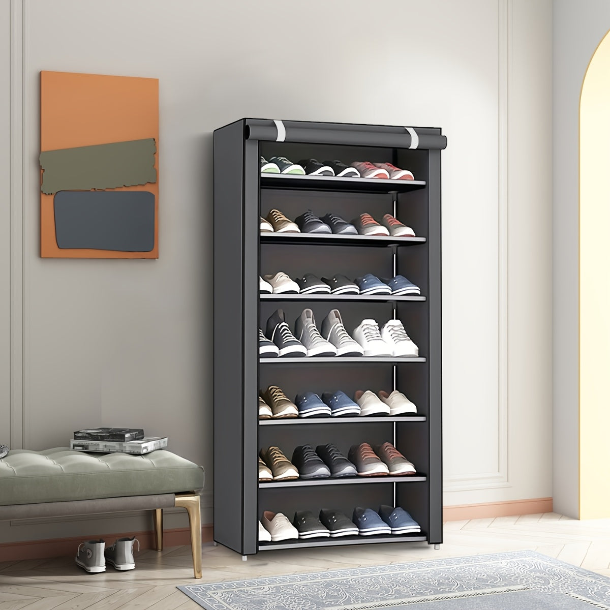 Organizzatore multifunzionale per scarpe a 6/8/10 strati con copertura antipolvere - facile da montare, portatile, adatto per 27-35 paia di scarpe sportive, tacchi e stivali - ideale per uso domestico