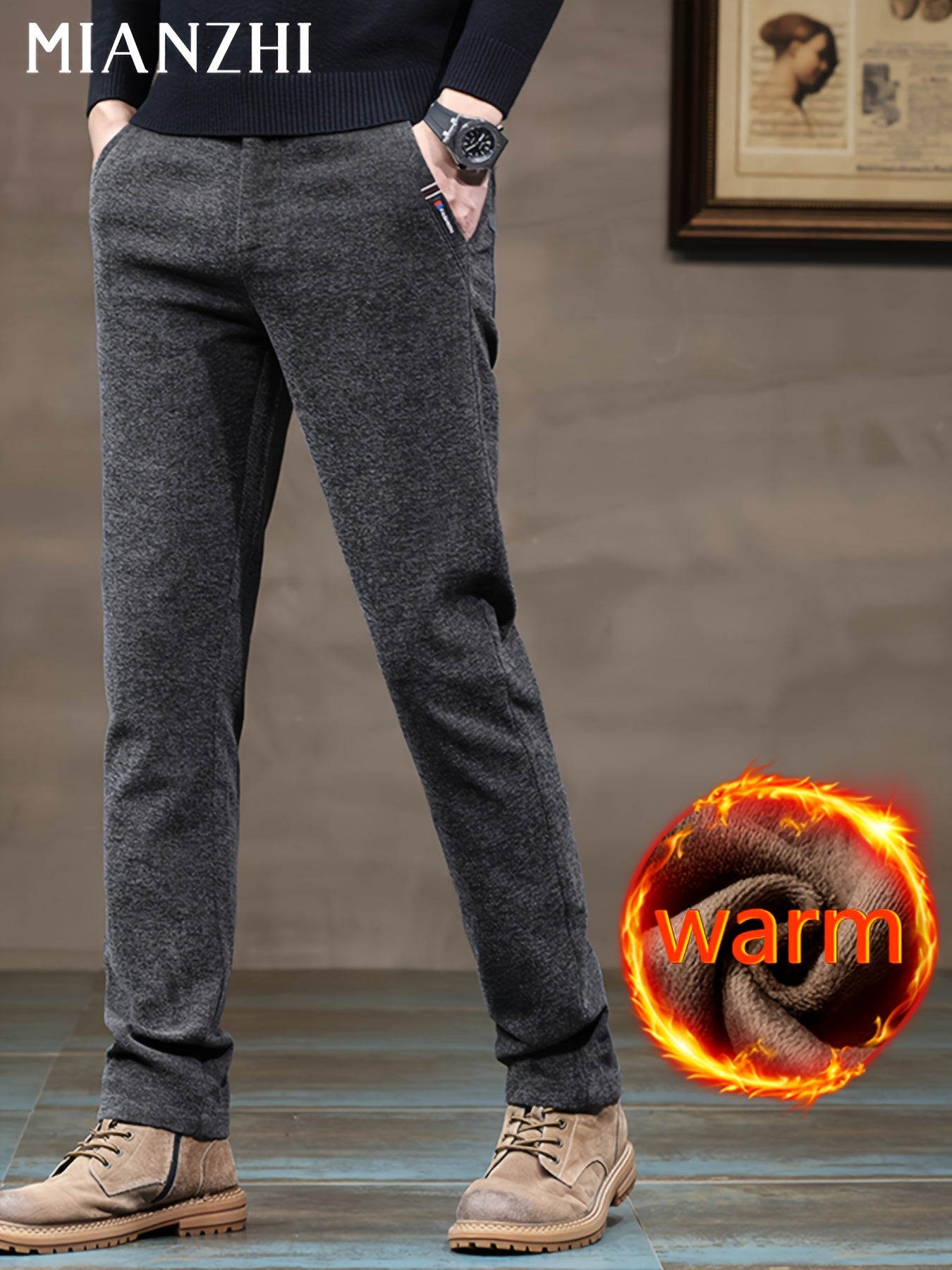 MIANZHI Pantaloni Invernali Uomo con Fodera in Peluche - Caldi e Spessori, Vita Media Cinturati per Look Casual o Formale Lavabili a Macchina Durevolissimi Ideali come Regalo (Pantalone da Lavoro Elastico alla Caviglia) Khaki di Alta Qualità Perfetti anch