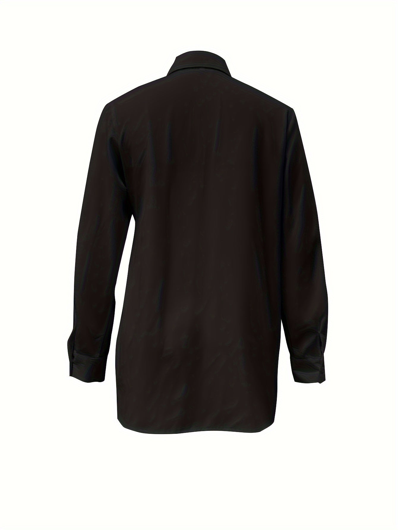 Women'S Casual Solid Color Long Sleeve Shirt, 100% Polyester, Lapel Collar, Button Front, All Season Woven Fabric, 117 gsm - Versatile Adult Shirting