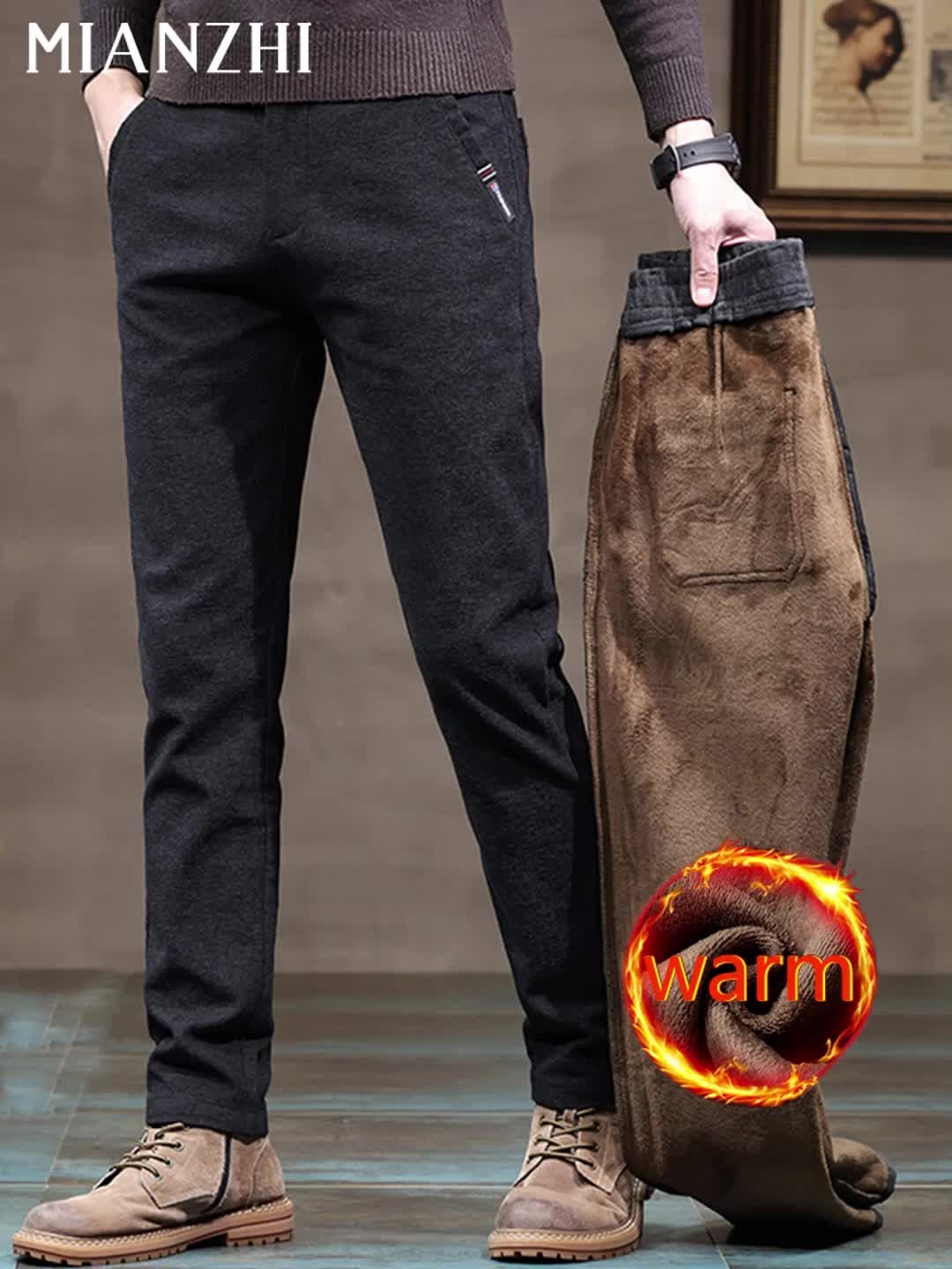 MIANZHI Pantaloni Invernali Uomo con Fodera in Peluche - Caldi e Spessori, Vita Media Cinturati per Look Casual o Formale Lavabili a Macchina Durevolissimi Ideali come Regalo (Pantalone da Lavoro Elastico alla Caviglia) Khaki di Alta Qualità Perfetti anch