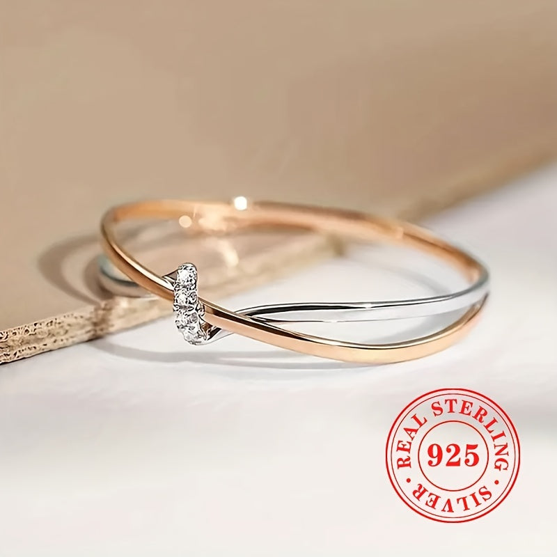 1pezzo READKISS Anello elegante S925 Sterling Silvery Double-Tone Twisted - Placcato in riodio, pietra natale di aprile, zircone cubico sintetico, gioiello versatile per tutti i giorni e feste