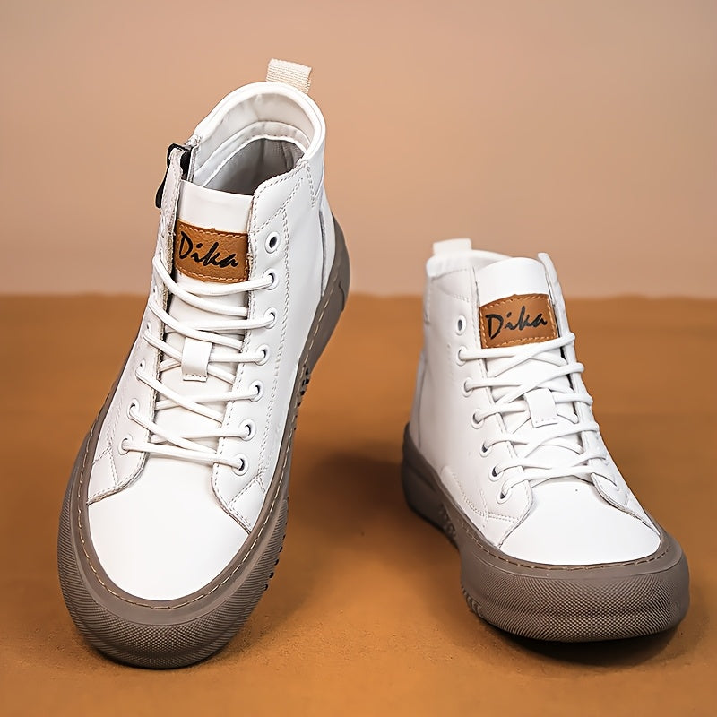 Scarpe da ginnastica alte da uomo - Microfibra sintetica nera, con lacci e suola in gomma, design elegante con lacci, calzature casual e da esterno, calzature casual | Scarpe da ginnastica con lacci | Calzature resistenti