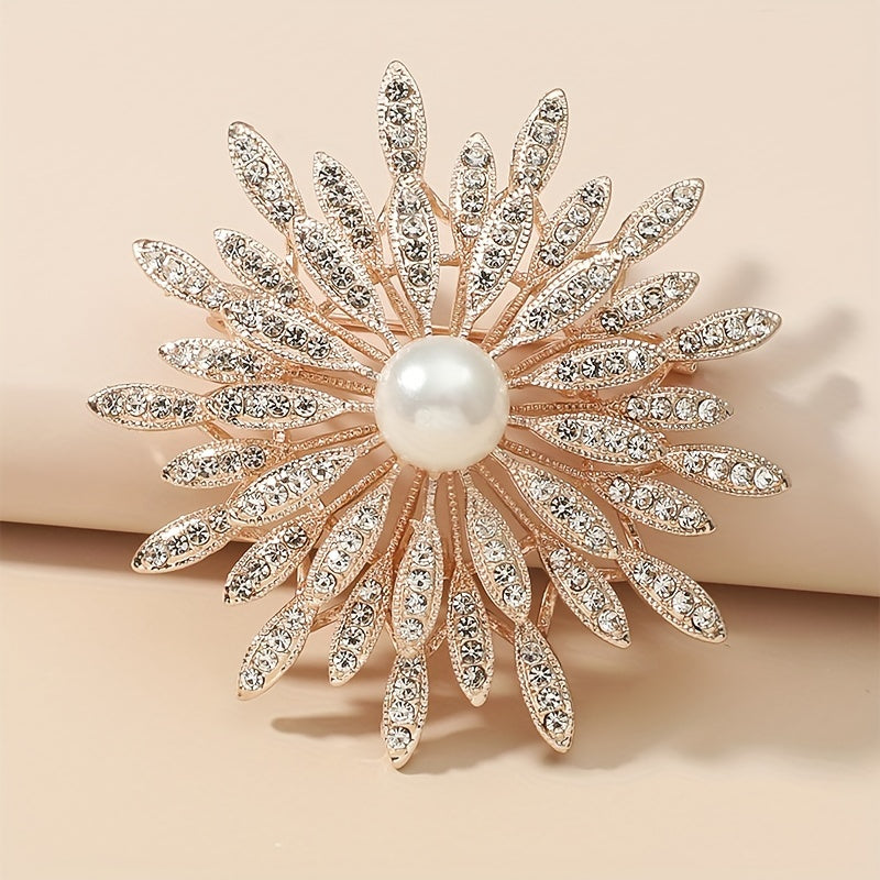 Spilla a doppio strato di lusso con perle di imitazione e strass, accessorio di moda per abbigliamento femminile, versatile per l'uso quotidiano, compatibile con tutte le stagioni.