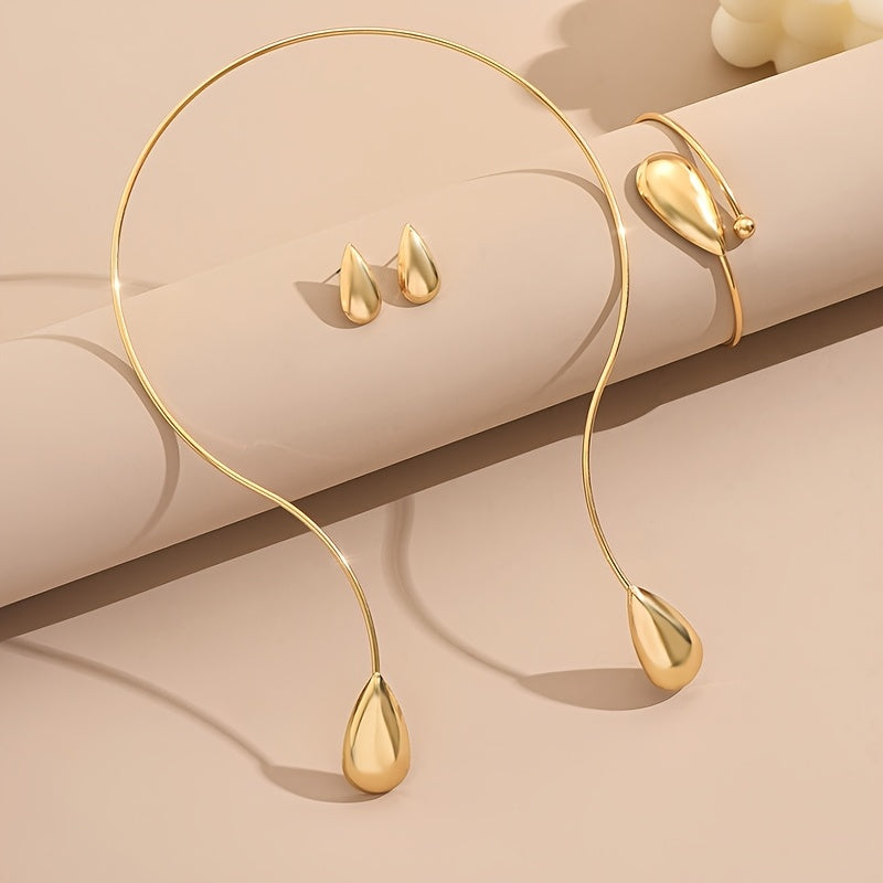 4 Pezzi Set di Orecchini a Goccia Eleganti Geometrici Lucidi, Bracciale e Collana per Donne