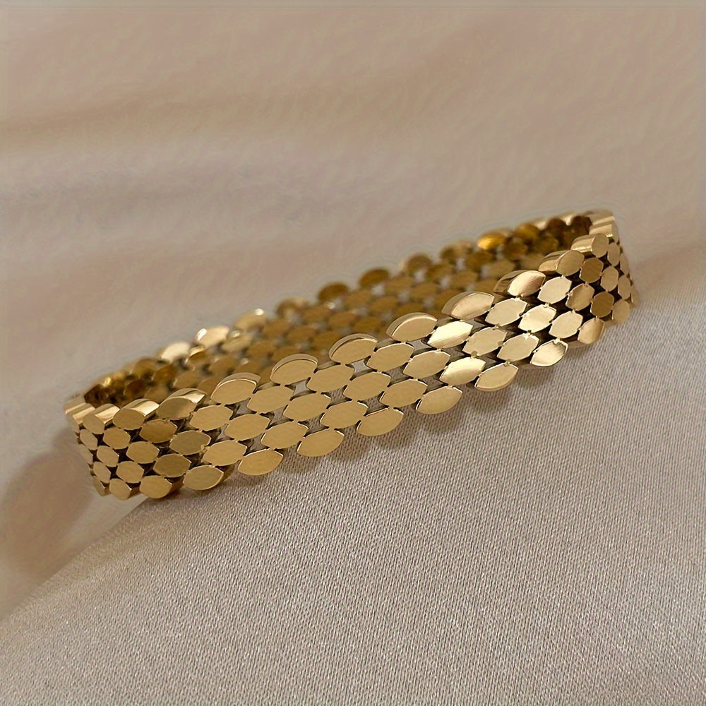 1pz Braccialetti Ovale Multistrato in Acciaio Inossidabile Dorato per Uomini e Donne, Gioielli Geometrici Chic Impermeabili, Regali