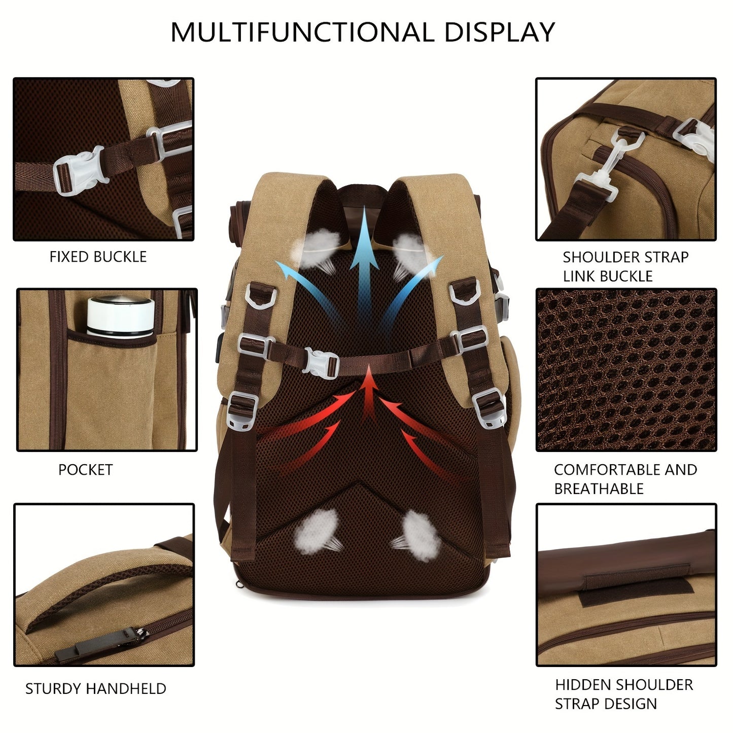 Zaino da Viaggio Approvato dalle Compagnie Aeree con Porta di Ricarica USB, Scomparto per Scarpe e Custodia per Laptop da 99,8 cm - Borsone Leggero per Università Uomini e Donne, Design Marrone & Beige, Spallacci Regolabili, Tasche Multiple, Solo Lavaggio