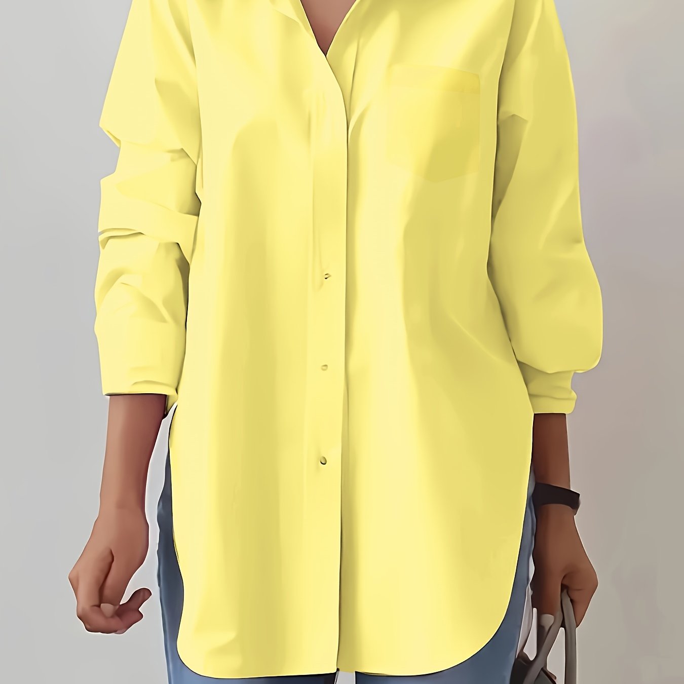 Women'S Elegant Solid Color Button-Up Shirt with Long Sleeves - Red, Casual Style, Perfect for Spring/Summer, Casual Attire|Elegant Buttonup|Long Sleeve Shirt