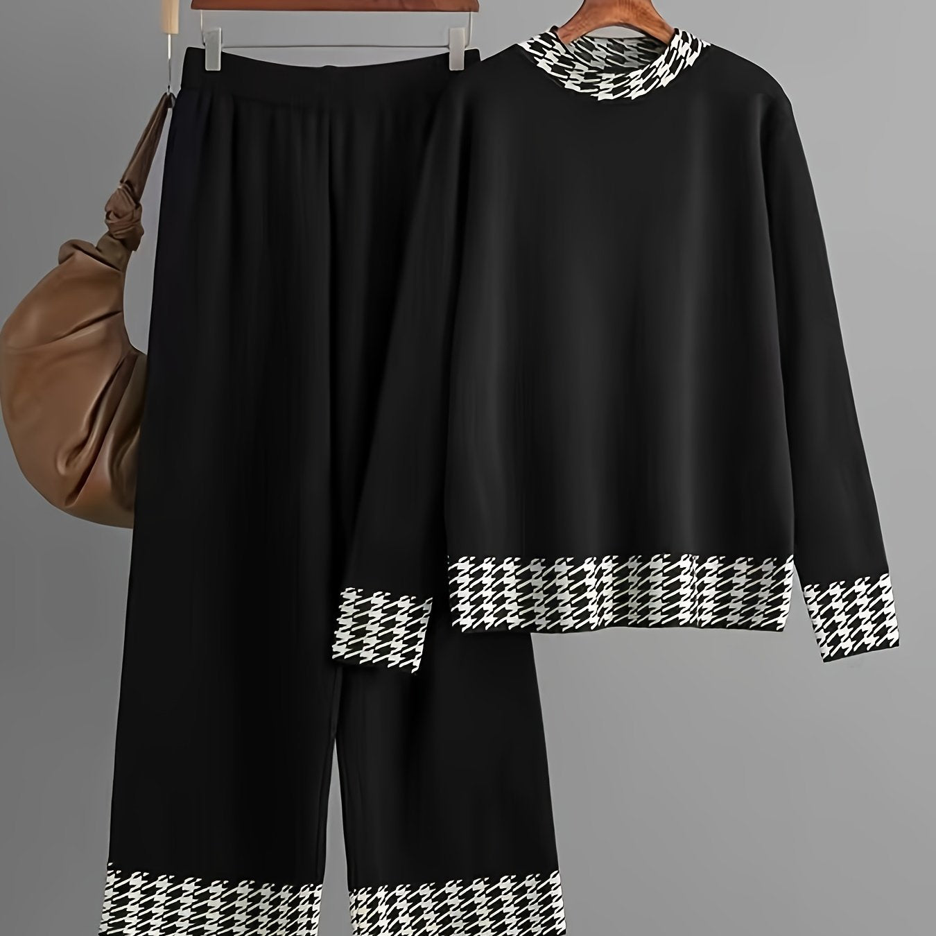 Set Donna Autunno Invernali a Vita Alta con Motivo Pied-de-Poule, Moda Femminile