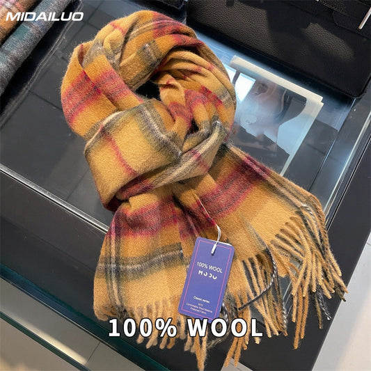 Sciarpa in Lana 100% MIDAILUO - 180,01x32,0 cm Sciarpa in Quadri Invernale Calda e Resistente al Vento, Design Elegante e Stiloso Non Elasticizzato per Attività All'Aperto e Abbigliamento Casual, Accessorio Invernale Accogliente, Motivo Classico in Quadri