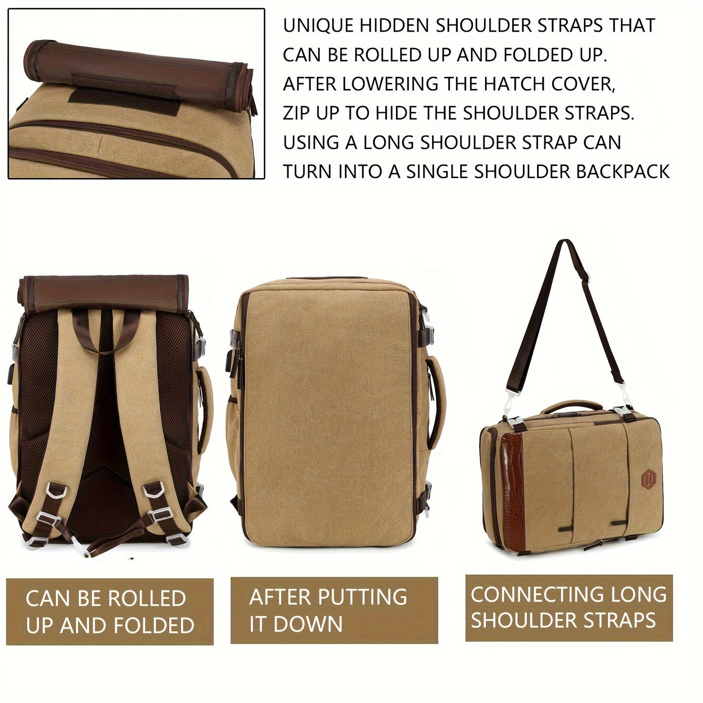 Zaino da Viaggio Approvato dalle Compagnie Aeree con Porta di Ricarica USB, Scomparto per Scarpe e Custodia per Laptop da 99,8 cm - Borsone Leggero per Università Uomini e Donne, Design Marrone & Beige, Spallacci Regolabili, Tasche Multiple, Solo Lavaggio