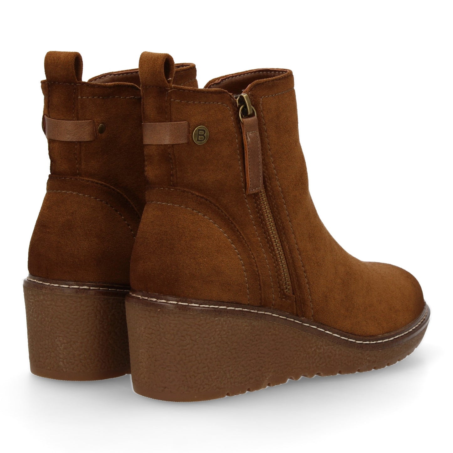 Stivaletto con Zeppa Donna, Design Comodo ed Elegante. Dettagli Cuciti con Chiusura a Cerniera e Linguetta Posteriore. Perfetto per Autunno e Inverno