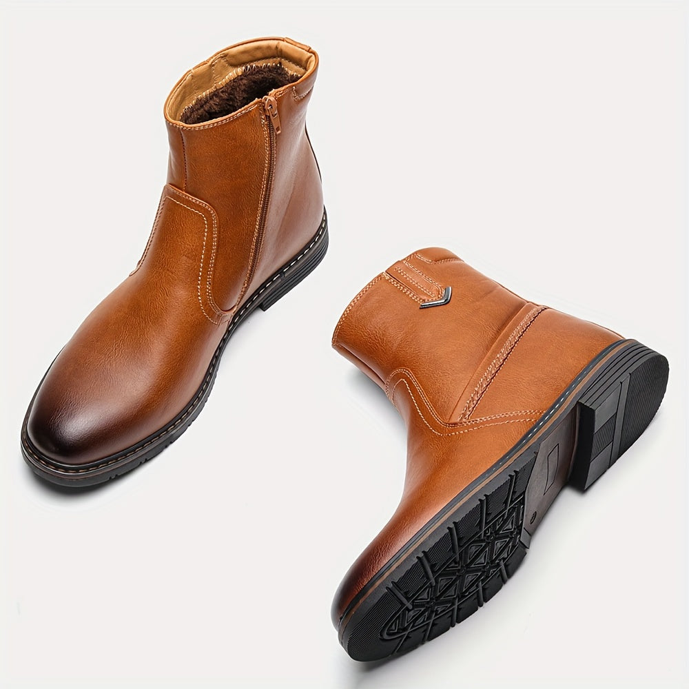 Stivali Termici Da Uomo Con Cerniere, Stivali Foderati In Pelliccia Sintetica, Scarpe Da Passeggio Casual, Stile Preppy