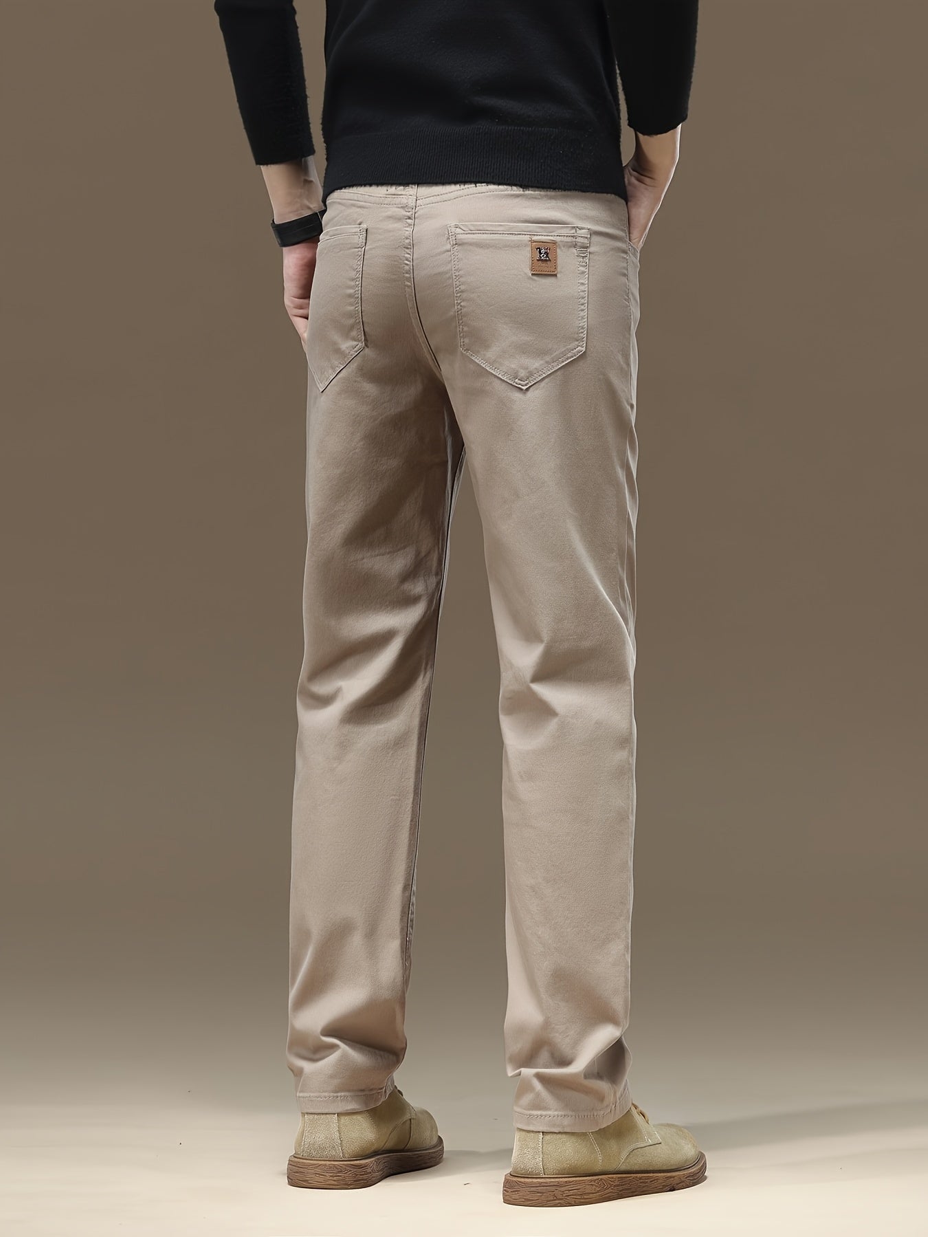 Pantaloni da uomo in tessuto elastico a tinta unita - Comodi e resistenti pantaloni casual da lavoro con chiusura a bottone, vita media, vestibilità regolare, versatile per tutte le stagioni per abbigliamento casual, ufficio e eventi formali, abbigliament