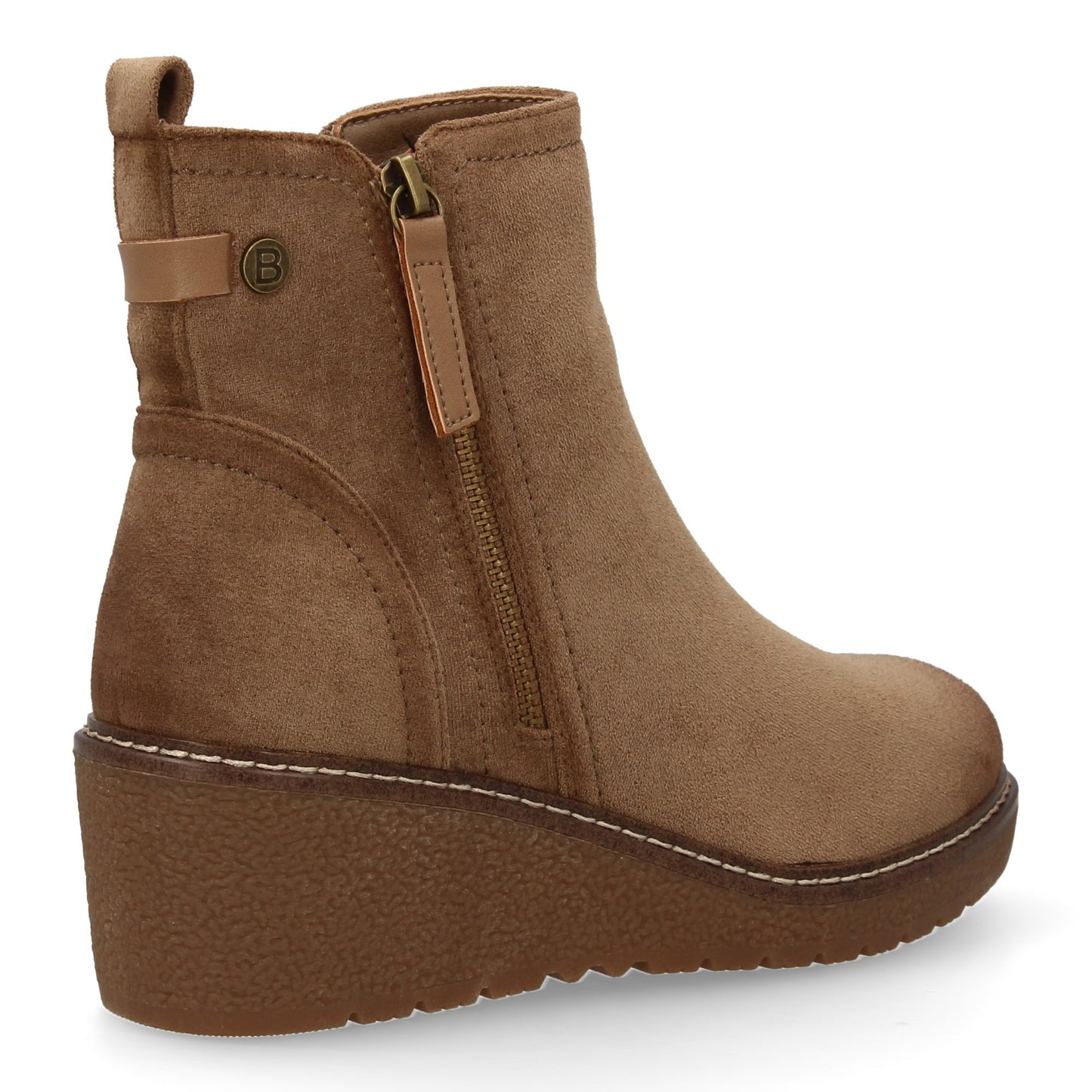 Stivaletto con Zeppa Donna, Design Comodo ed Elegante. Dettagli Cuciti con Chiusura a Cerniera e Linguetta Posteriore. Perfetto per Autunno e Inverno