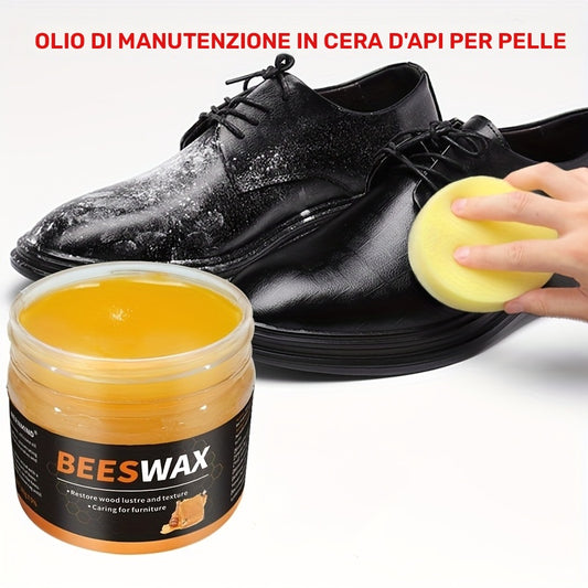 Set di cura per lucidatura scarpe con 1 spugna per lucidare, olio di cera d'api per finte pelle, colore universale per scarpe, borse, giacche, divani e altri prodotti in finta pelle Lucidatura rapida e nutrimento profondo