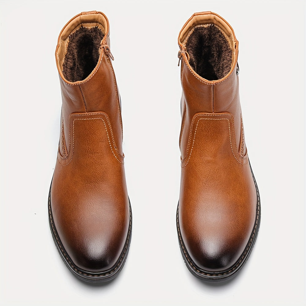 Stivali Termici Da Uomo Con Cerniere, Stivali Foderati In Pelliccia Sintetica, Scarpe Da Passeggio Casual, Stile Preppy