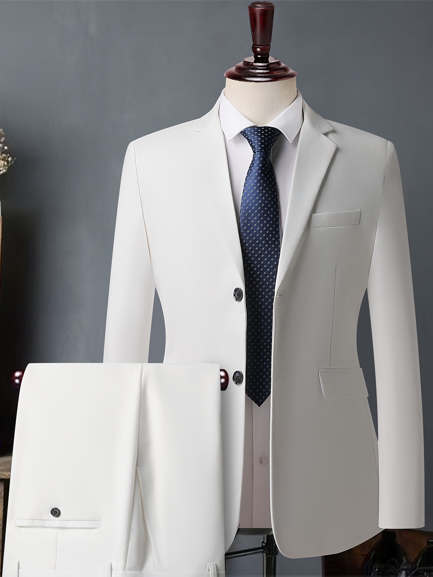 Abito da uomo bianco di alta gamma - Resistente alle rughe, adatto per ufficio e feste, taglio sottile con design doppiopetto, maniche lunghe, tessuto viscosa, perfetto per eventi formali, abbigliamento formale|Abito sottile|Tessuto viscosa