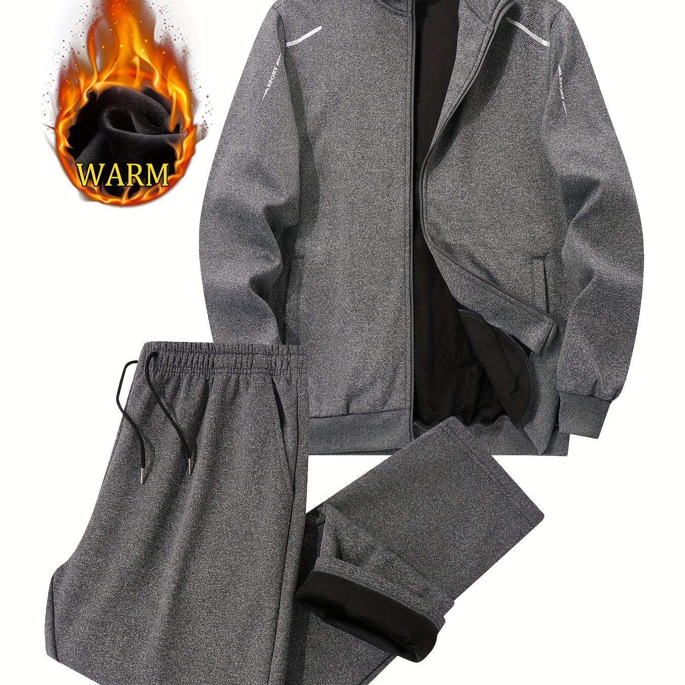 Tute da uomo invernali in velluto spesso per il tempo libero per persone di mezza età e giovani, ideali per sport all'aperto, resistenti al vento, con top e pantaloni a tinta unita.