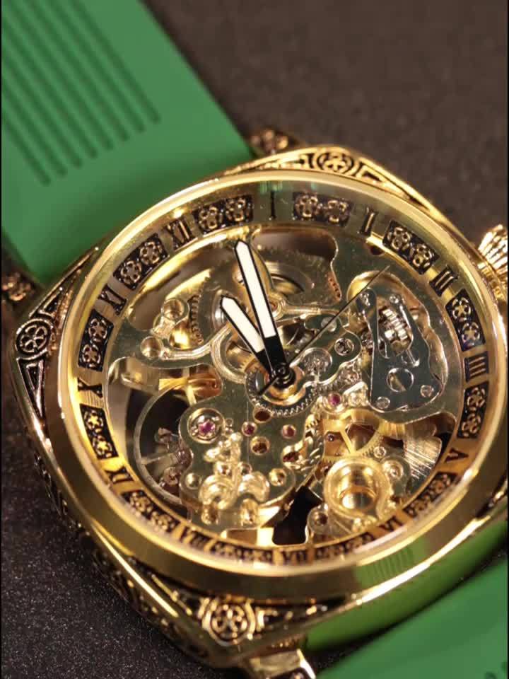 1pc Orologio meccanico a tourbillon intagliato in stile elegante per uomo giovane, senza batteria