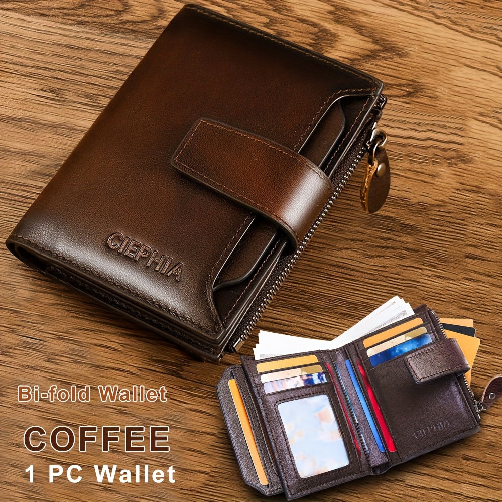 1pz Portafoglio Uomo CIEPHIA in Vera Pelle - Blocco RFID Antifurto, Marrone Scuro (Dark Tan), con Chiusura a Zip, 17 Tasche per Carte, Scomparto Monete e Finestra ID – Multi-Compartimenti Resistente ed Elegante Ideale come Regalo di San Valentino, Festa d