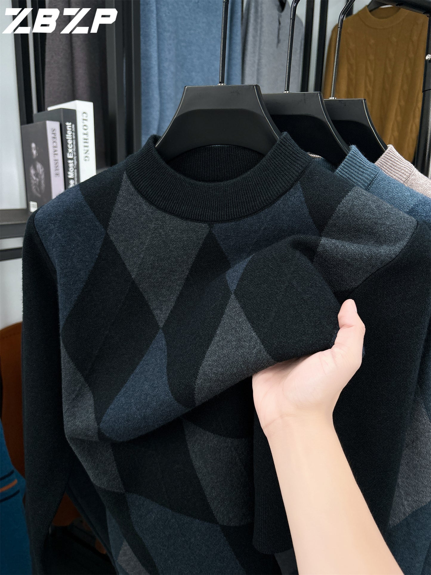 Maglione Autunno-Inverno Uomo ZBZP, Pullover Casual a Mezza Collo Caldo e Moda per Uomini di Media Età