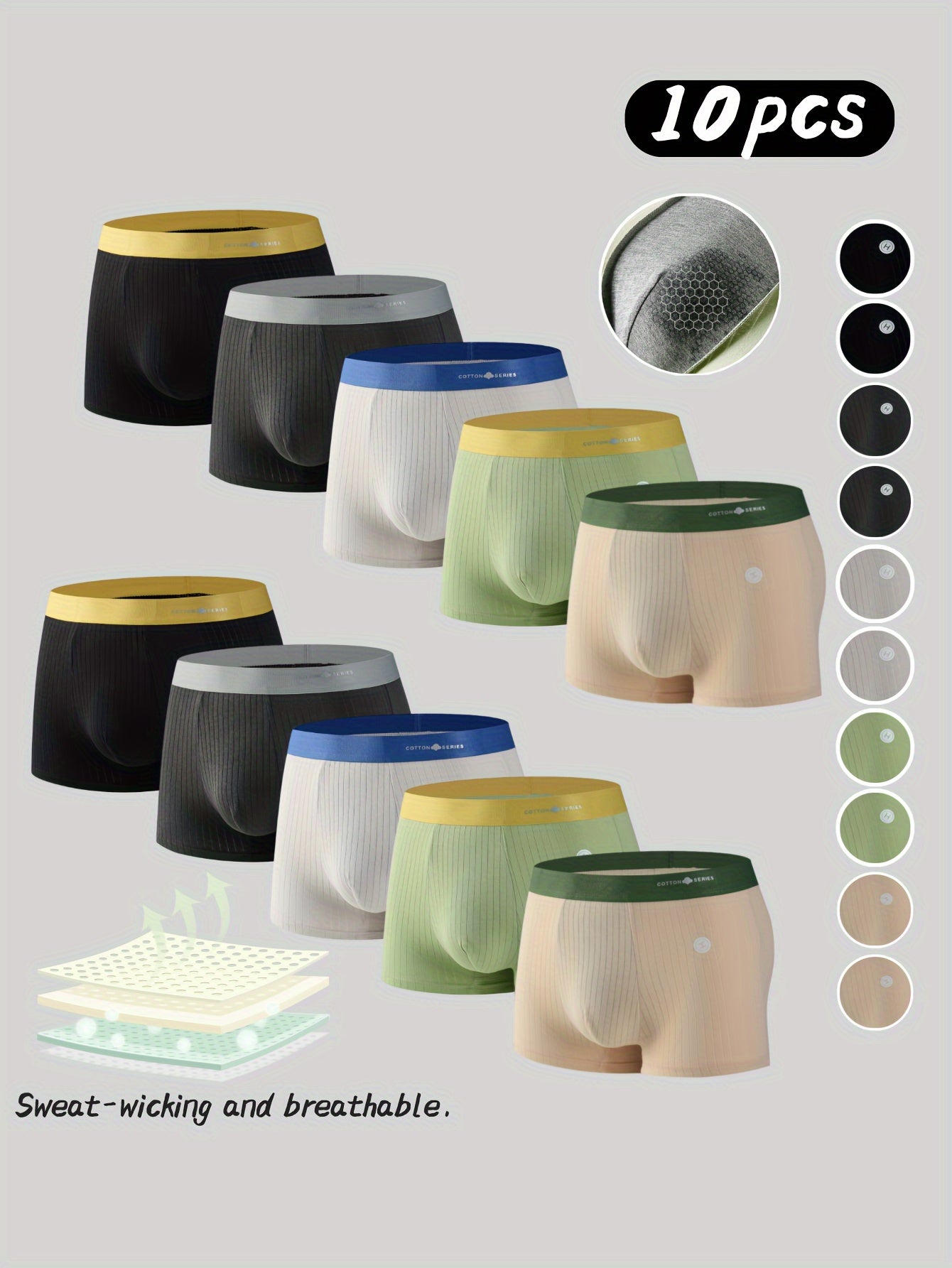 10 Pezzi Boxer Uomo in Cotone - Morbidi, Traspiranti e Elasticizzati con Cintura Elastica Design a Blocchi di Colore Assorbente Sudore