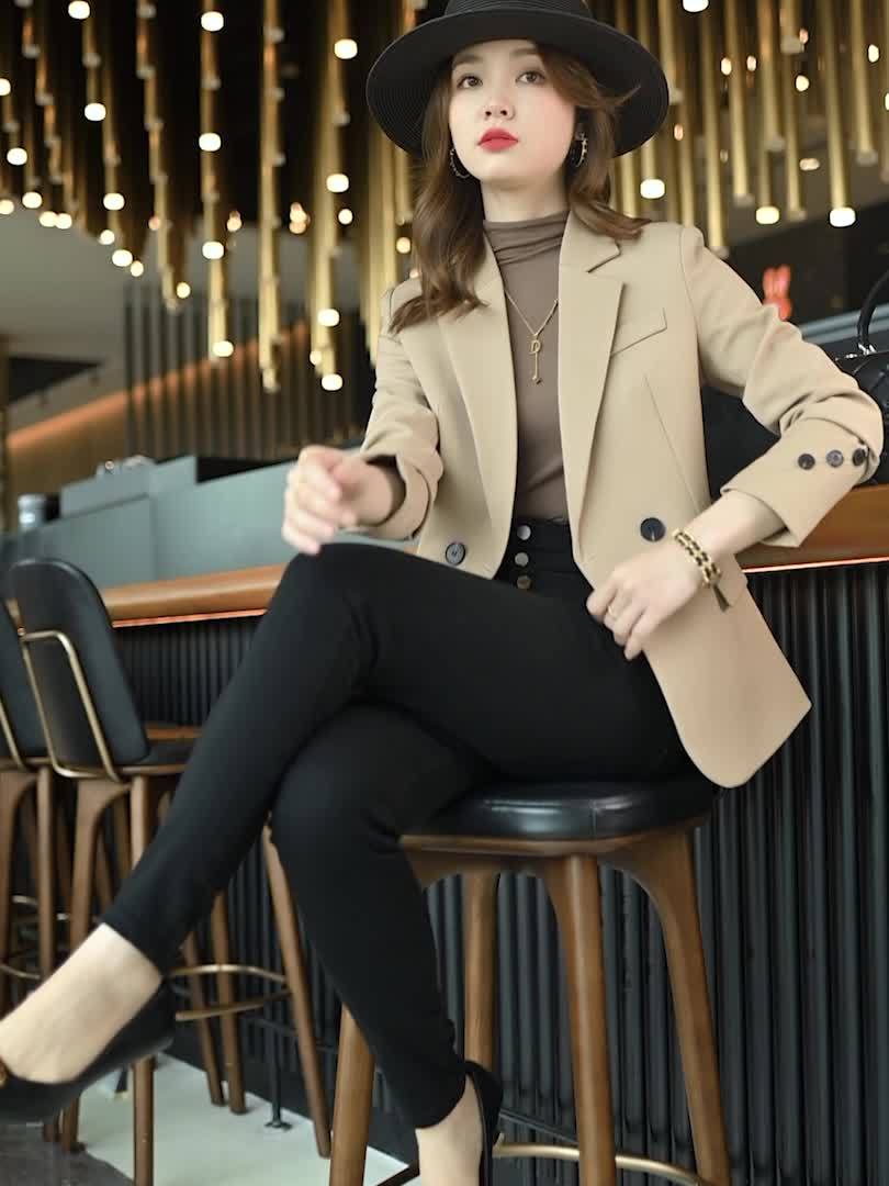 Women's Slim Fit Business Suit, Autumn and Winter Casual Style, Simple Professional Two-Piece Set for Spring and Fall