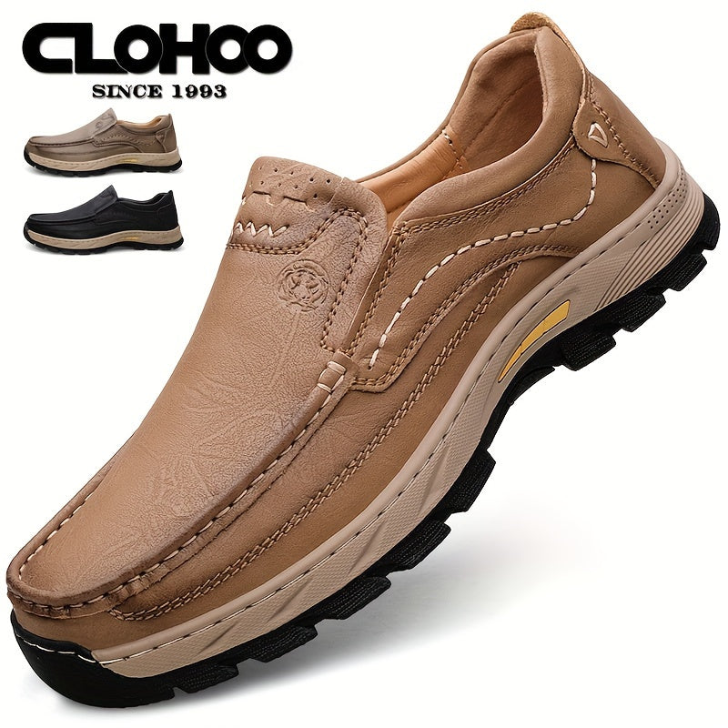 Scarpe da uomo in pelle di mucca divisa CLOHOO, comode scarpe mocassino slip-on con suola in gomma antiscivolo per camminare, calzature da uomo