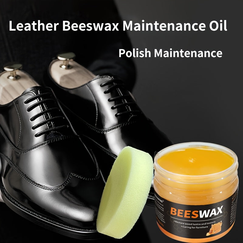Set di cura per lucidatura scarpe con 1 spugna per lucidare, olio di cera d'api per finte pelle, colore universale per scarpe, borse, giacche, divani e altri prodotti in finta pelle Lucidatura rapida e nutrimento profondo