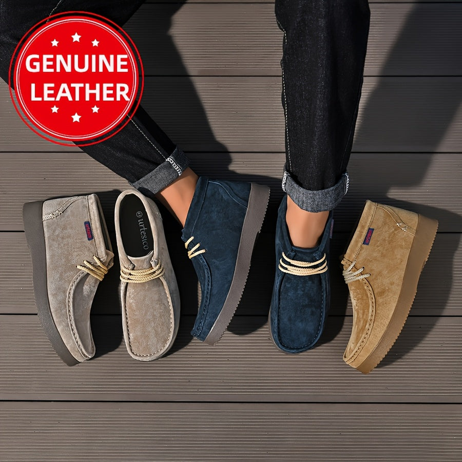 Stivali casual da uomo in pelle autentica con cuciture a mano, suola morbida e spessa, resistenti e antiscivolo, design classico retrò, ideali per lavoro e uso quotidiano