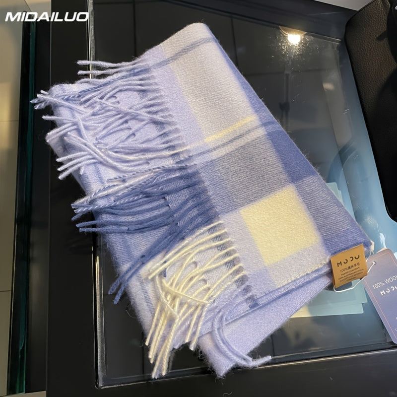 Sciarpa in Lana 100% MIDAILUO - 180,01x32,0 cm Sciarpa in Quadri Invernale Calda e Resistente al Vento, Design Elegante e Stiloso Non Elasticizzato per Attività All'Aperto e Abbigliamento Casual, Accessorio Invernale Accogliente, Motivo Classico in Quadri