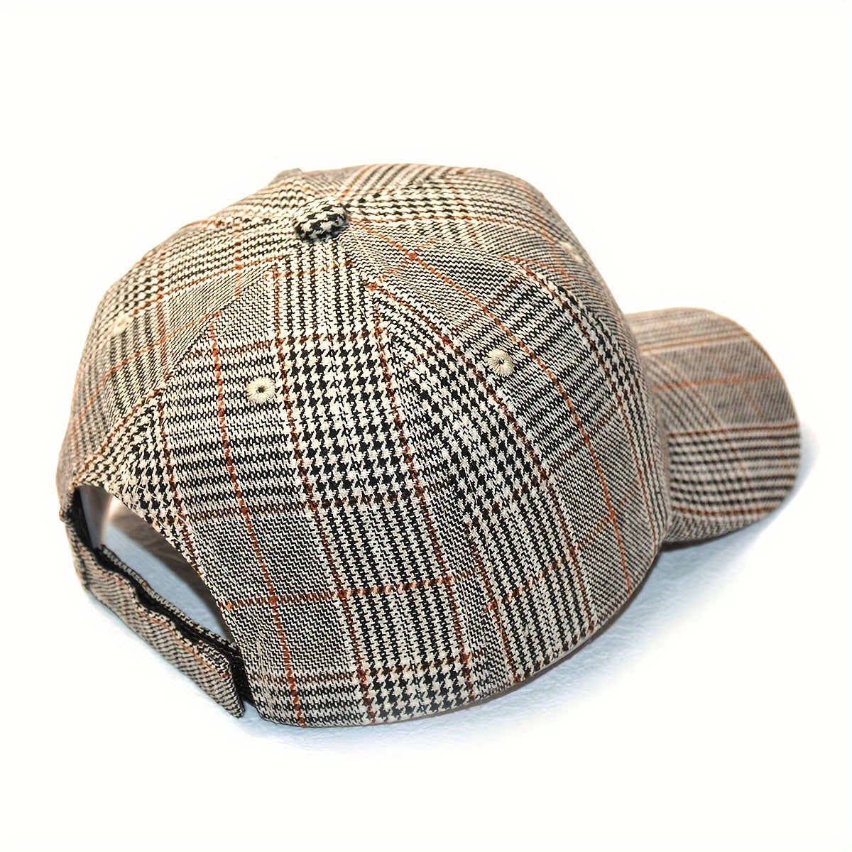 1pz Cappellino da Baseball Classico a Quadri Houndstooth - Traspirante, Design Vintage a Quadri con Coulisse Regolabile, Cappello da Sole Ideale per Primavera & Autunno, Disponibile in Grigio/Bianco, Marrone/Beige, Grigio Scuro/Nero